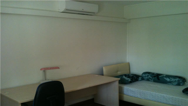Large table at 2 meter long, with new wardrobe and bed.